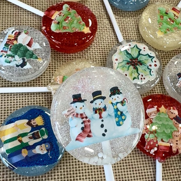 Piruleta de 4 cm con dibujo entero o recortado con purpurina o sprinkles